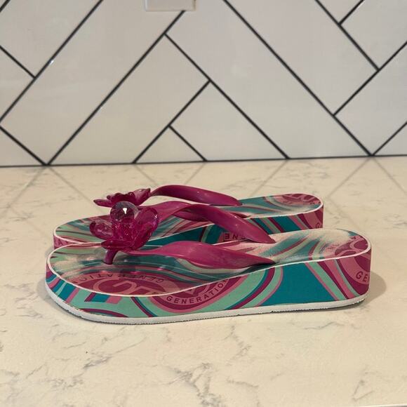 BCBGeneration platform flip flops pink gem flower accent size 10 Y2K baddie - Picture 1 of 9